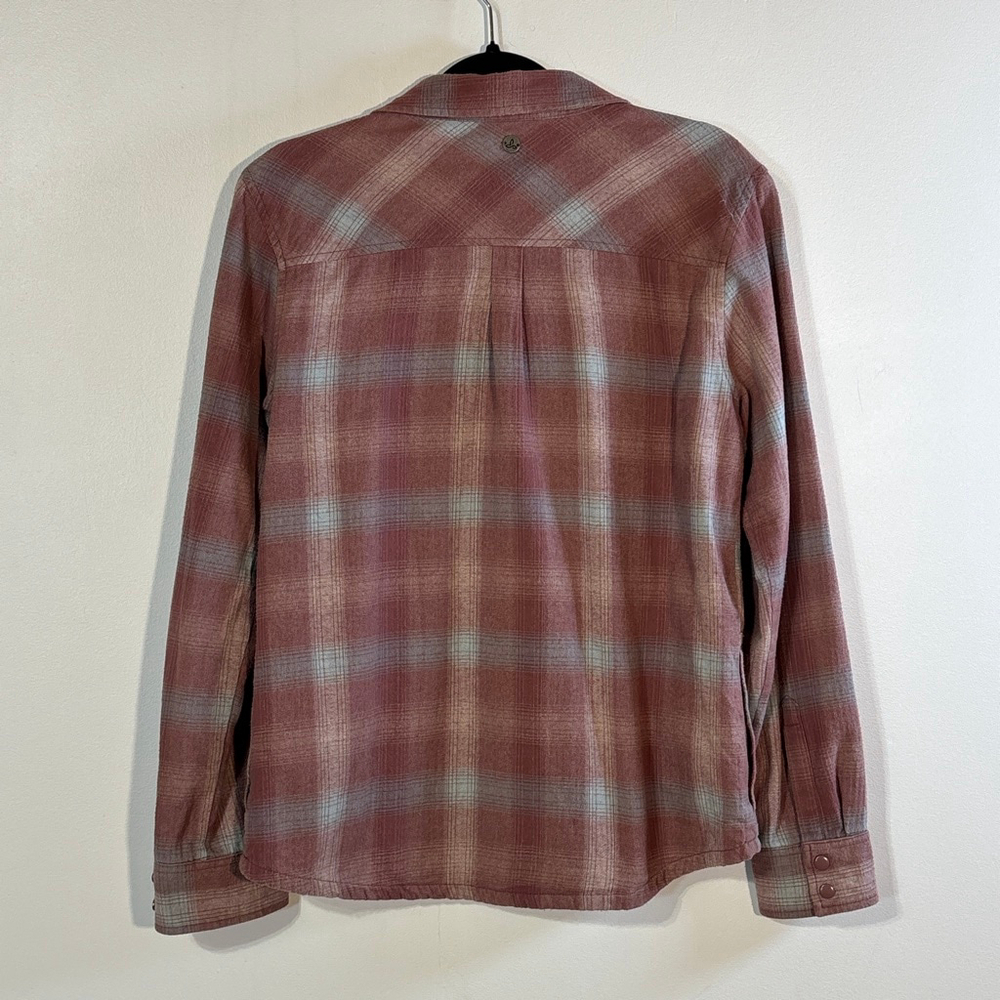 prAna Charley Top Plaid Flannel Shirt Shacket Women’s Medium Pink Gray - Picture 2 of 10